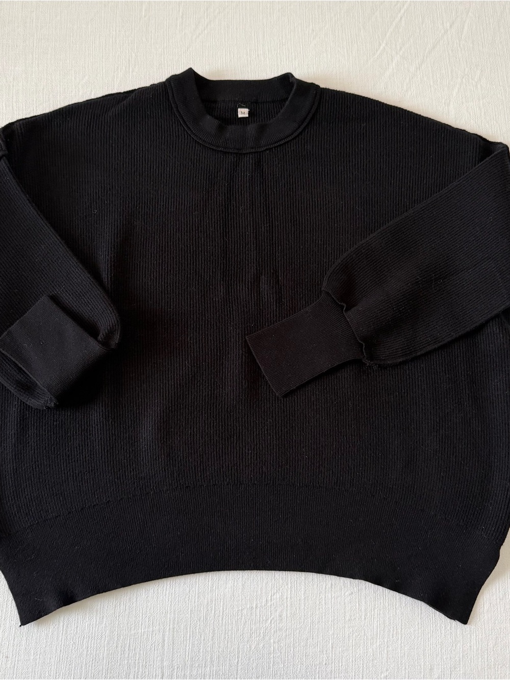 Black Ribbed Oversized Crewneck Sweater